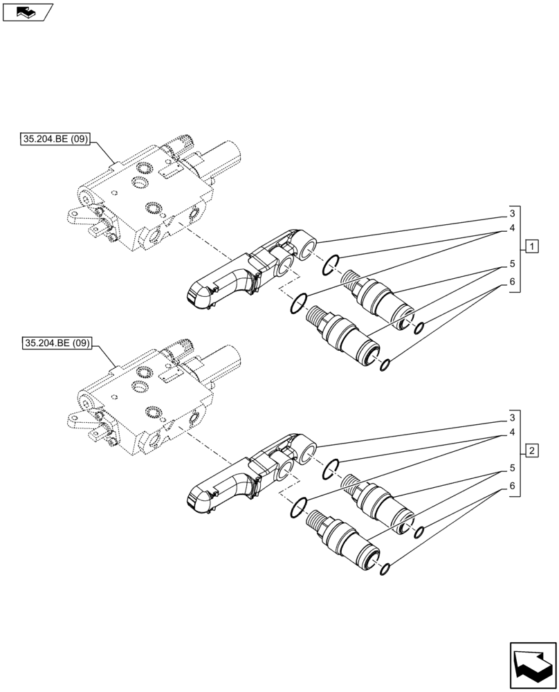 Схема запчастей Case IH FARMALL 115U - (35.204.BE[08]) - VAR - 330849, 331844 - REMOTE CONTROL VALVE, BLOCK, COMPONENTS (35) - HYDRAULIC SYSTEMS