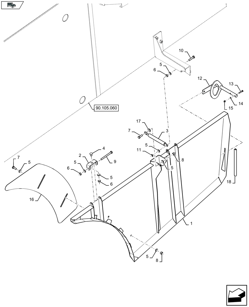 Схема запчастей Case IH LB334S - (90.105.111) - LOWER SHIELDS RH, SINGLE AXLE, AXLE SPACER 25 MM - D072 (90) - PLATFORM, CAB, BODYWORK AND DECALS