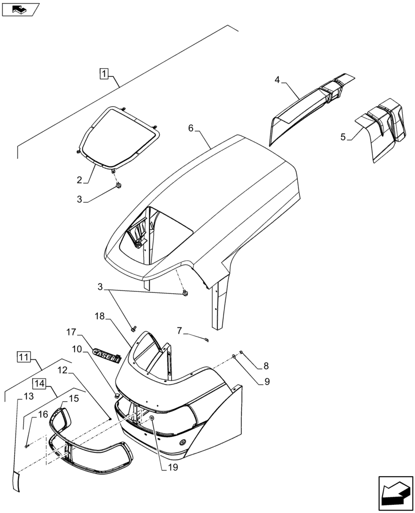 Схема запчастей Case IH FARMALL 115U - (90.100.AU[01]) - VAR - 390500 - HOOD (90) - PLATFORM, CAB, BODYWORK AND DECALS
