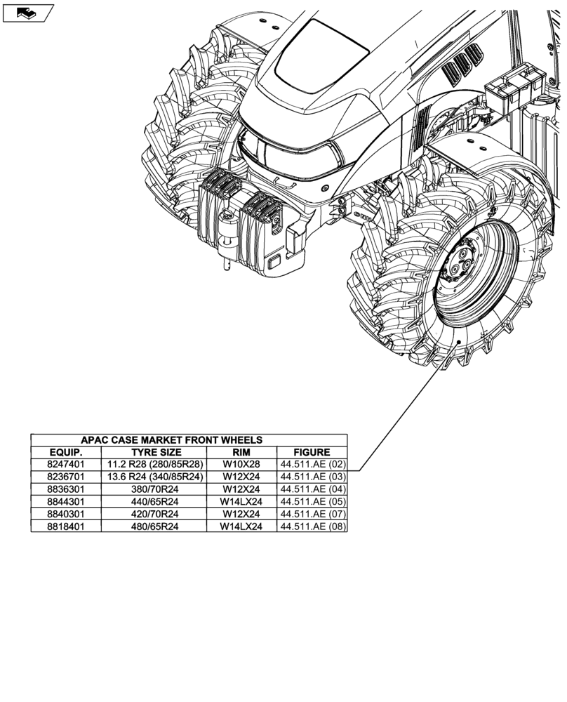 Схема запчастей Case IH FARMALL 105U - (44.000.00[01]) - SECTION INDEX - WHEELS (44) - WHEELS