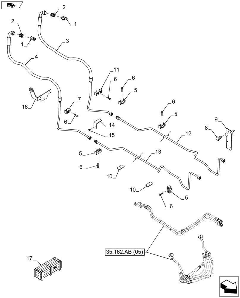 Схема запчастей Case IH FARMALL 115U - (35.162.AB[04]) - VAR - 331789, 744710 - FRONT LOADER, HYDRAULIC SYSTEM (35) - HYDRAULIC SYSTEMS
