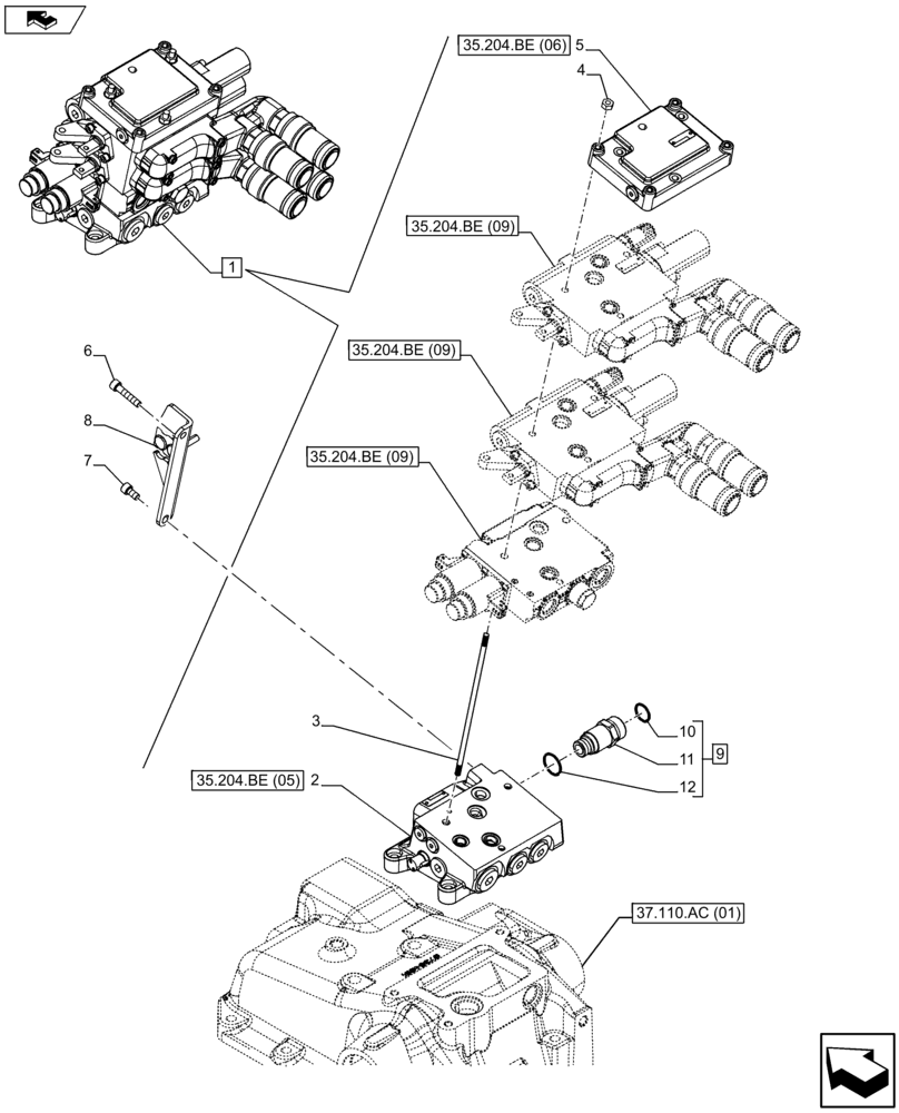 Схема запчастей Case IH FARMALL 115U - (35.204.BE[10]) - VAR - 330849 - CONTROL VALVE, DISTRIBUTOR (2 REMOTES) (35) - HYDRAULIC SYSTEMS