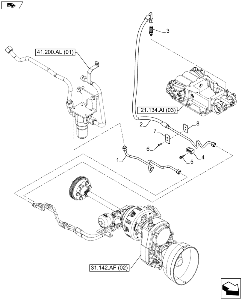 Схема запчастей Case IH FARMALL 115U - (31.142.AF[01]) - VAR - 744710 - FRONT PTO ASSY, HYDRAULIC LINE (31) - IMPLEMENT POWER TAKE OFF