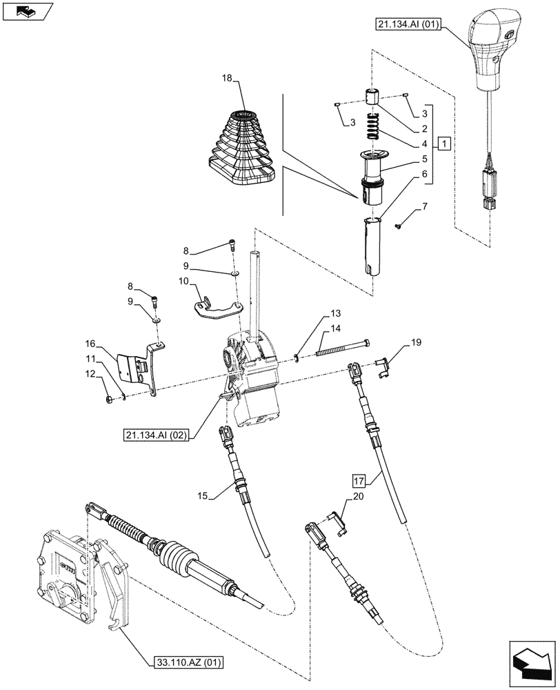 Схема запчастей Case IH FARMALL 105U - (21.134.AI[09]) - VAR - 331286 - GEARSHIFT, CONTROLS (21) - TRANSMISSION