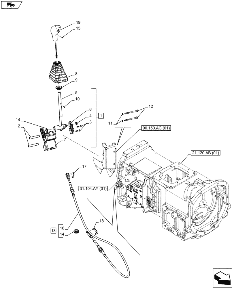 Схема запчастей Case IH FARMALL 105U - (21.134.AI[01]) - VAR - 393286 - GEARSHIFT, CONTROLS (21) - TRANSMISSION