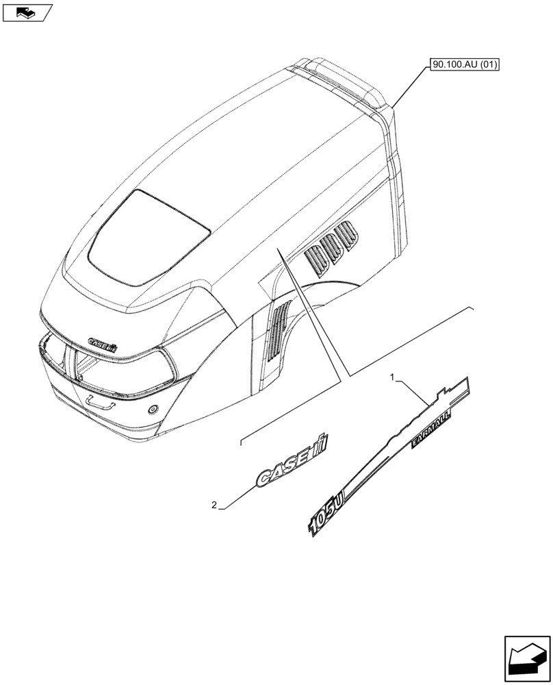 Схема запчастей Case IH FARMALL 105U - (90.108.AB[01]) - VAR - 390500 - MODEL IDENTIFICATION DECAL (90) - PLATFORM, CAB, BODYWORK AND DECALS