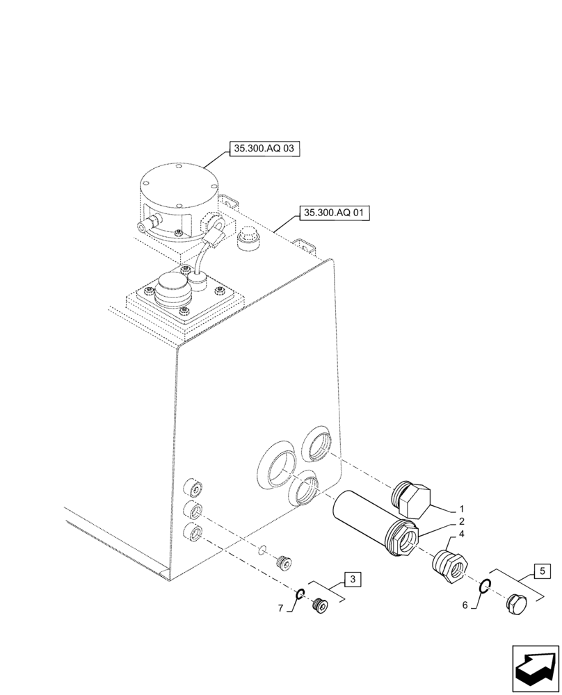 Схема запчастей Case IH TITAN 3040 - (35.300.AQ [02]) - HYDRAULIC TANK PLUGS, USED ON BASE CHASSIS ONLY (35) - HYDRAULIC SYSTEMS