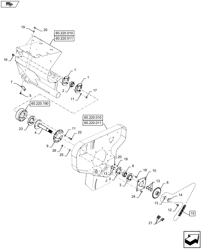 Схема запчастей Case IH LB324P - (60.220.151) - PICK-UP, MAIN TRANSMISSION, RH - F085150 (60) - PRODUCT FEEDING