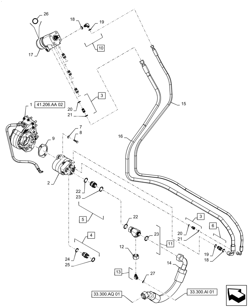 Схема запчастей Case IH TITAN 3040 - (41.206.AA[01]) - TRANSMISSION PUMP, AND STEERING LINES (41) - STEERING