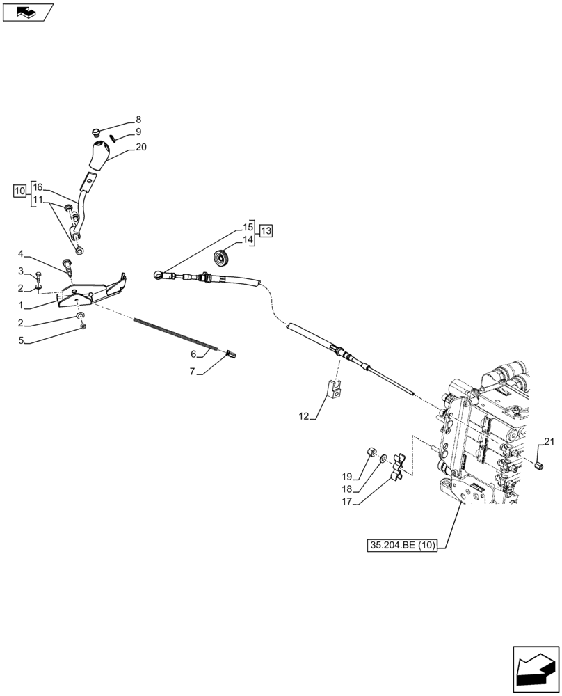 Схема запчастей Case IH FARMALL 115U - (35.204.BL[02]) - VAR - 332844 - REMOTE CONTROL VALVE, CONTROL LEVER (35) - HYDRAULIC SYSTEMS