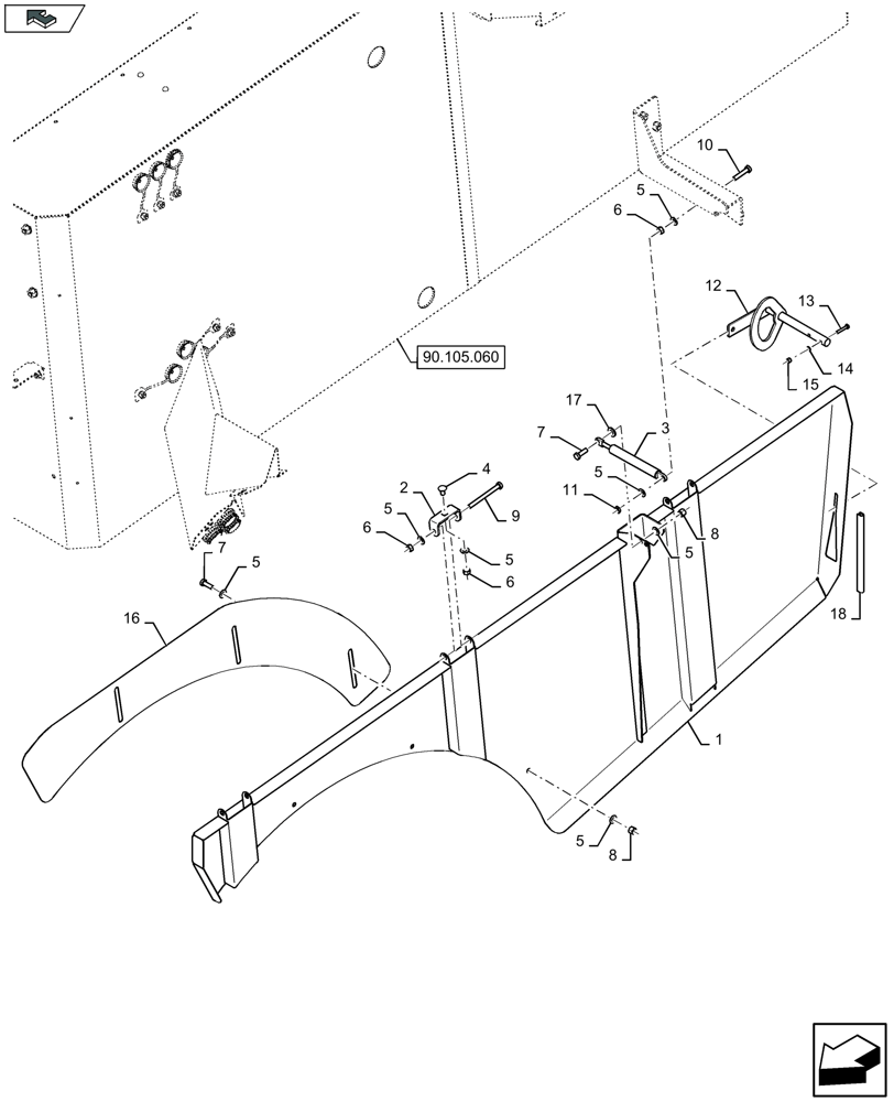 Схема запчастей Case IH LB434S - (90.105.131) - LOWER SHIELDS RH, SINGLE AXLE, AXLE SPACER 50 MM - D072 (90) - PLATFORM, CAB, BODYWORK AND DECALS