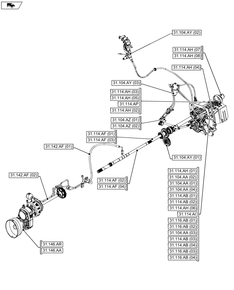 Схема запчастей Case IH FARMALL 115U - (31.000.00) - SECTION INDEX - POWER TAKE OFF (PTO) (31) - IMPLEMENT POWER TAKE OFF