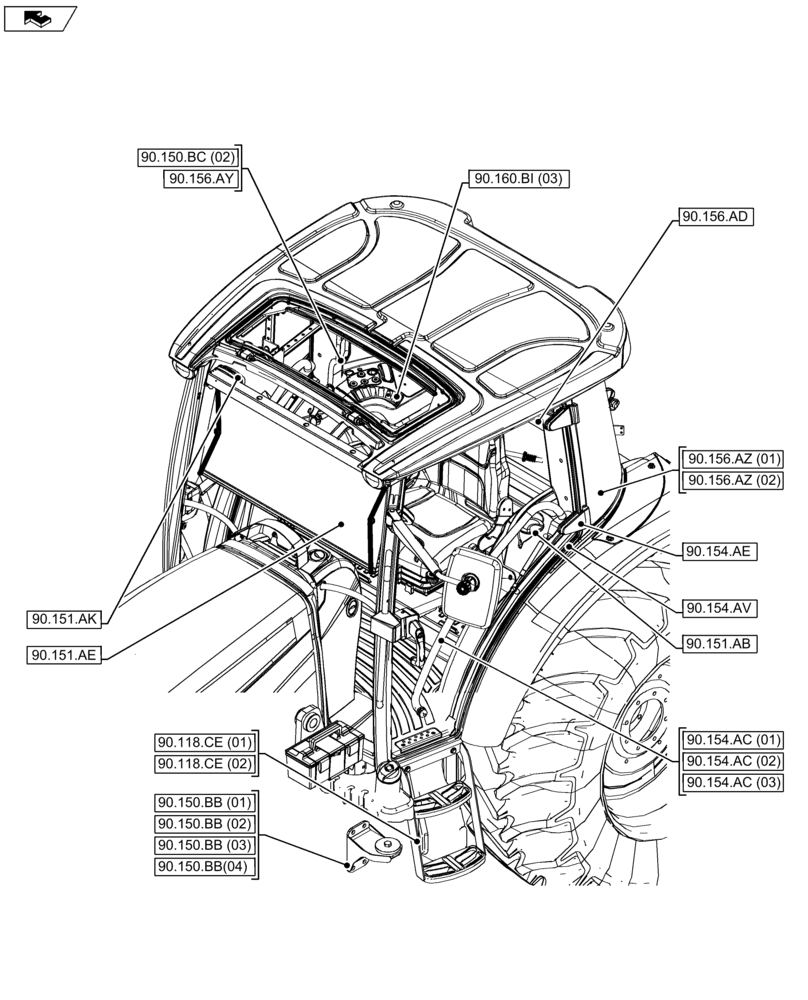 Схема запчастей Case IH FARMALL 105U - (90.000.00[04]) - SECTION INDEX - PLATFORM, CAB, BODYWORK & DECALS (90) - PLATFORM, CAB, BODYWORK AND DECALS