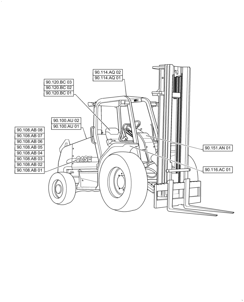 Схема запчастей Case IH 588H - (90.000.00) - SECTION INDEX - PLATFORM, CAB, BODYWORK & DECALS (90) - PLATFORM, CAB, BODYWORK AND DECALS