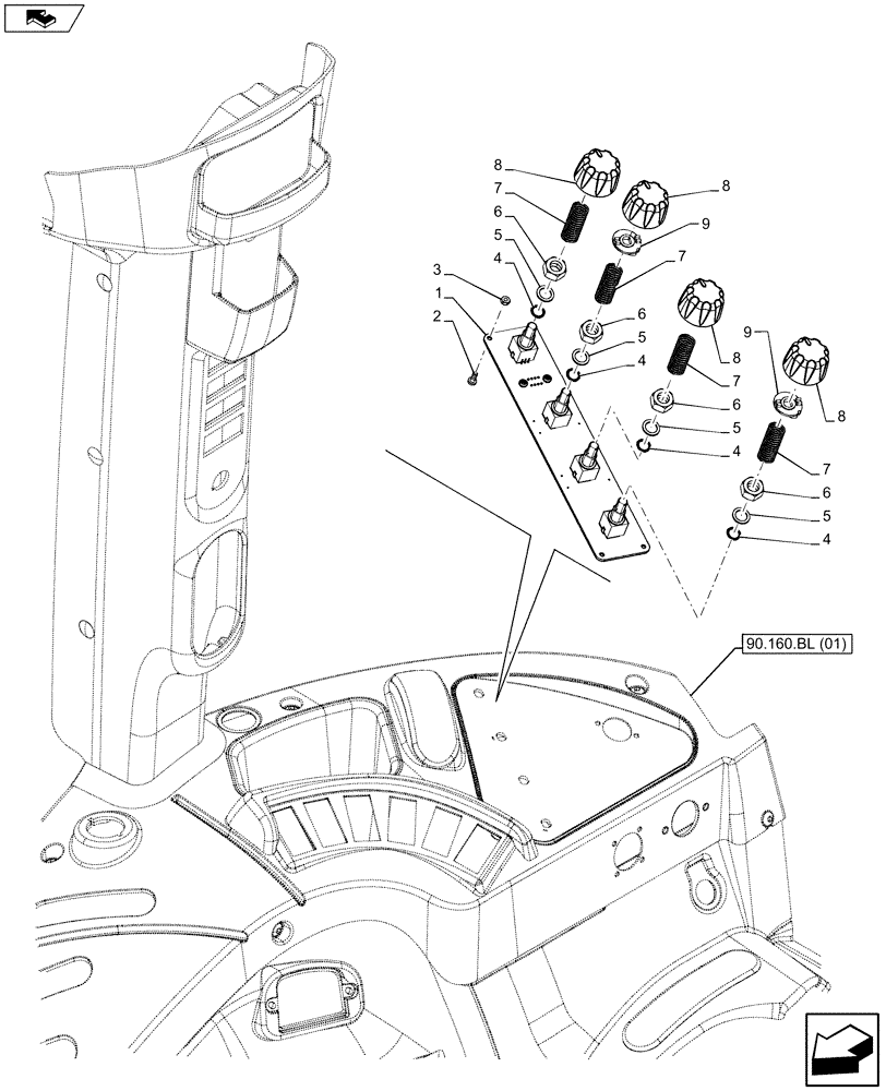 Схема запчастей Case IH FARMALL 115U - (55.523.AM[03]) - VAR - 334703, 335662 - REAR ELECTRONIC LIFT - CONTROL PANEL (55) - ELECTRICAL SYSTEMS