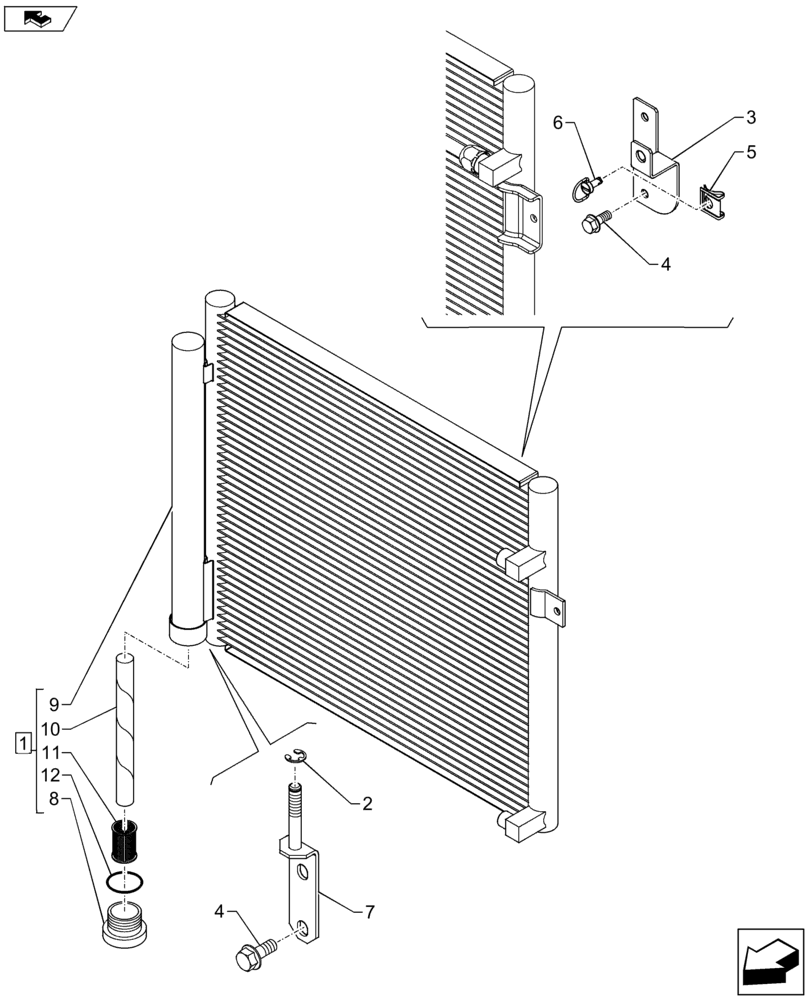Схема запчастей Case IH FARMALL 115U - (50.200.AK[01]) - VAR - 744716 - AIR CONDITIONING, CONDENSER, FRONT (50) - CAB CLIMATE CONTROL
