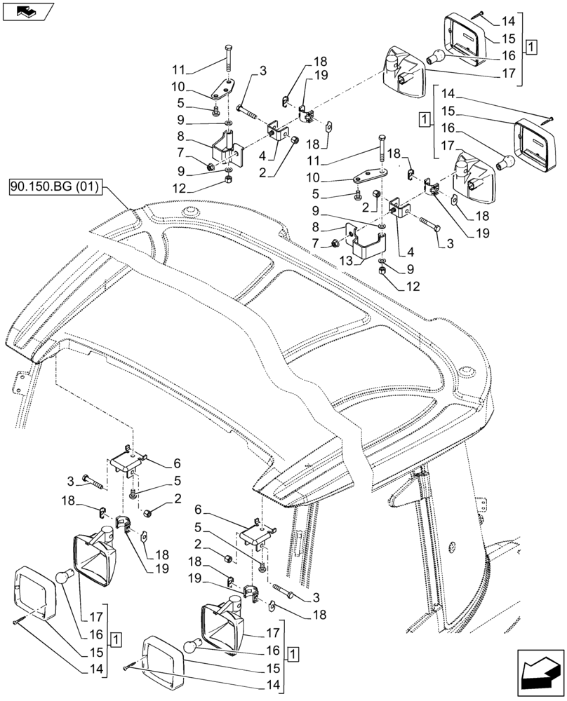 Схема запчастей Case IH FARMALL 115U - (55.404.BS[04]) - VAR - 334150, 335687, 335701 - AUXILIARY LAMPS (55) - ELECTRICAL SYSTEMS