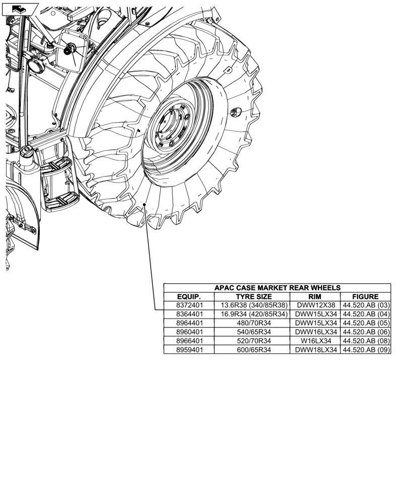 Схема запчастей Case IH FARMALL 105U - (44.000.00[02]) - SECTION INDEX - WHEELS (44) - WHEELS