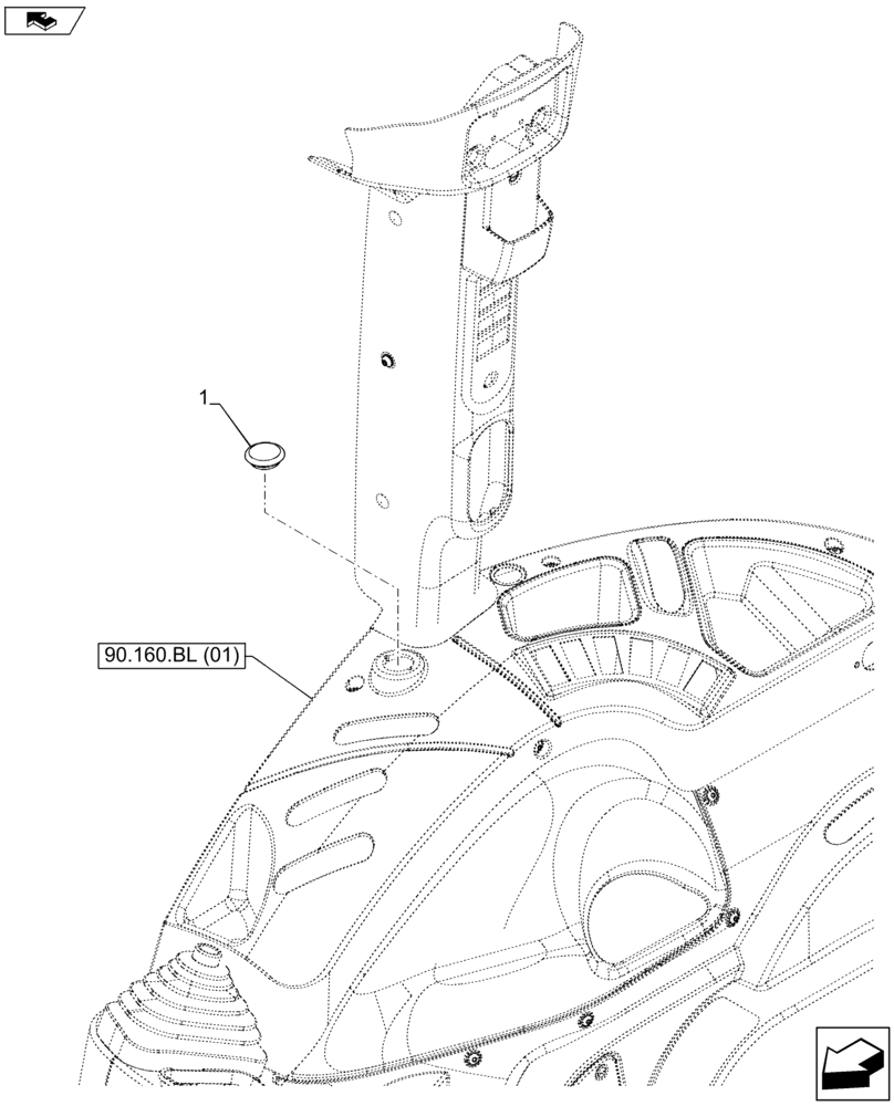 Схема запчастей Case IH FARMALL 105U - (90.160.BL[13]) - VAR - 331789, 390789 - PLUG - LESS FRONT PTO (90) - PLATFORM, CAB, BODYWORK AND DECALS
