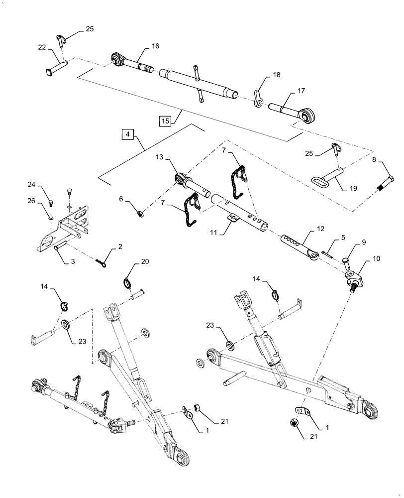 Схема запчастей Case IH FARMALL 50A - (37.120.AX[02]) - THREE POINT HITCH WITH FLEX LINK ENDS, STABILIZER AND UPPER LINK ASSY (37) - HITCHES, DRAWBARS & IMPLEMENT COUPLINGS
