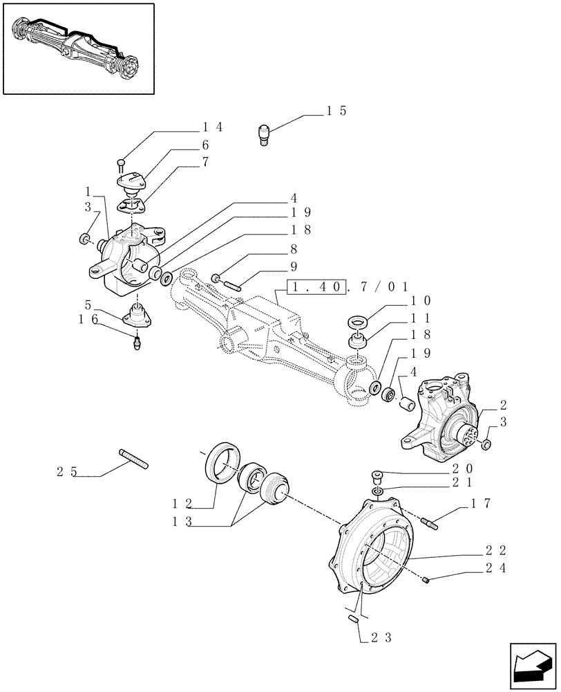 Схема запчастей Case IH MAXXUM 115 - (1.40. 7/02[01A]) - (CL.4) FRONT AXLE W/MULTI-PLATE DIFF. LOCK, ST. SENSOR AND BRAKES - STEERING AXLES AND HUBS - D6683 (VAR.330426) (04) - FRONT AXLE & STEERING
