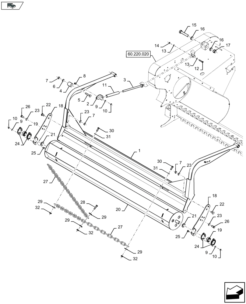 Схема запчастей Case IH LB324P - (60.220.131) - WINDGUARD WITH ROLLER - D085 (60) - PRODUCT FEEDING