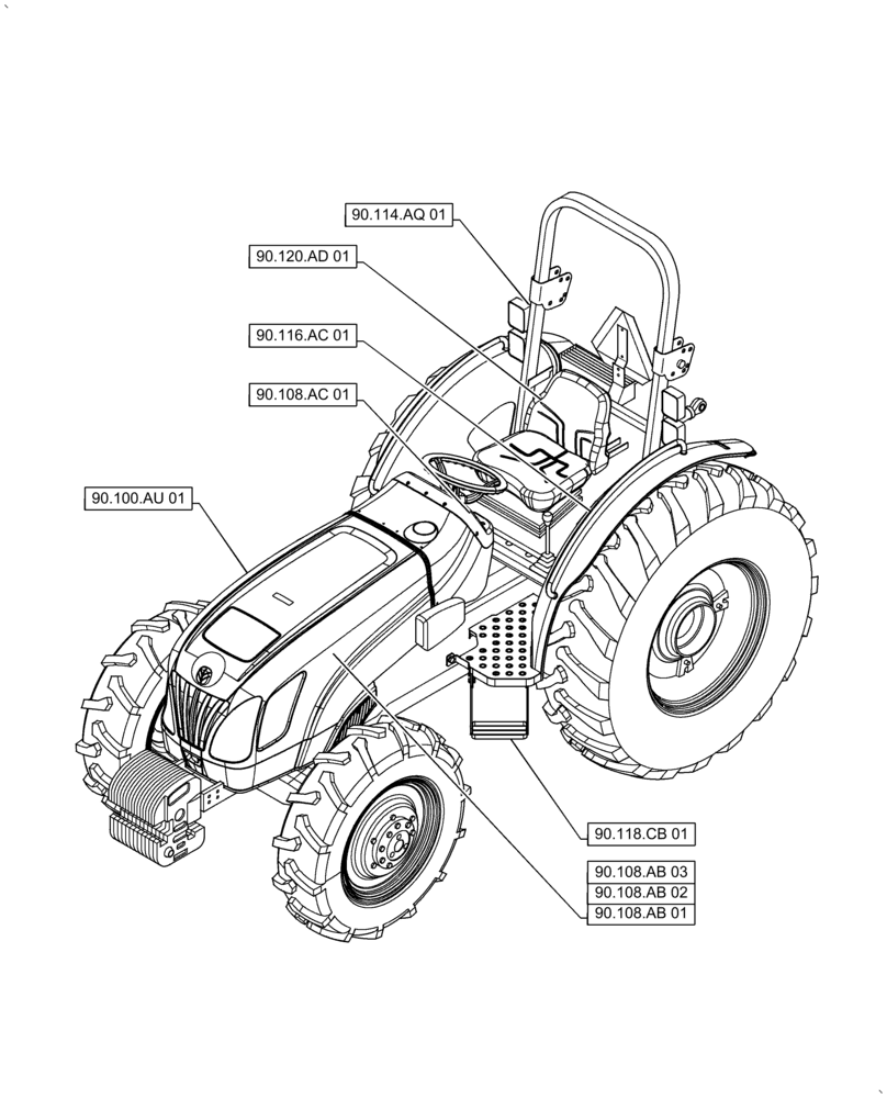 Схема запчастей Case IH FARMALL 60A - (00.000.90[01]) - PICTORIAL INDEX - PLATFORM, CAB, BODYWORK AND DECALS (00) - GENERAL & PICTORIAL INDEX