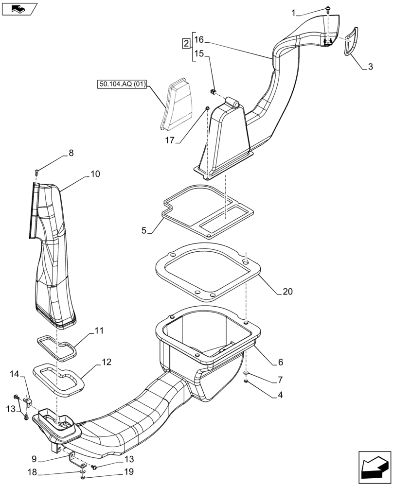 Схема запчастей Case IH FARMALL 105U - (50.104.AO[01]) - VAR - 744716 - HEATER SYSTEM DUCT LH (50) - CAB CLIMATE CONTROL