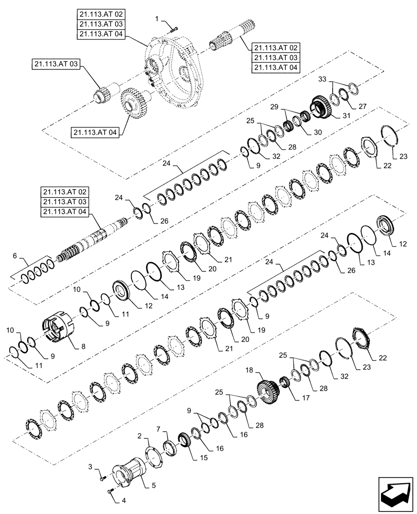 Схема запчастей Case IH MAGNUM 340 - (21.113.AT[01]) - VAR - 429330, 429331, 429332, 429333 - INPUT SHAFT, SPEED TRANSMISSION, POWERSHIFT (21) - TRANSMISSION