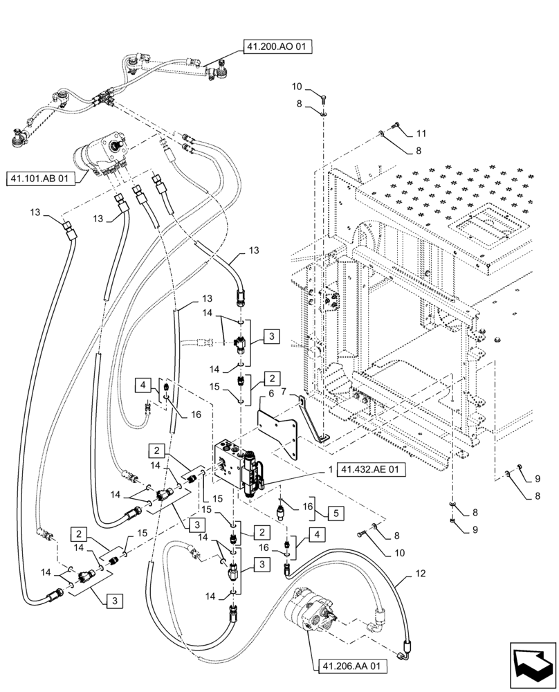 Схема запчастей Case IH TITAN 3040 - (41.432.AC[01]) - AUTOGUIDANCE HYDRAULIC LINES (41) - STEERING