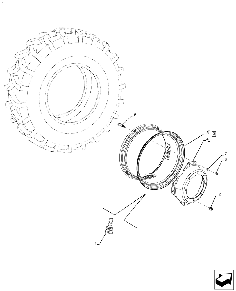 Схема запчастей Case IH FARMALL 130A - (44.511.AE[07]) - VAR - 824030 - FRONT, WHEEL (W12X24) (44) - WHEELS