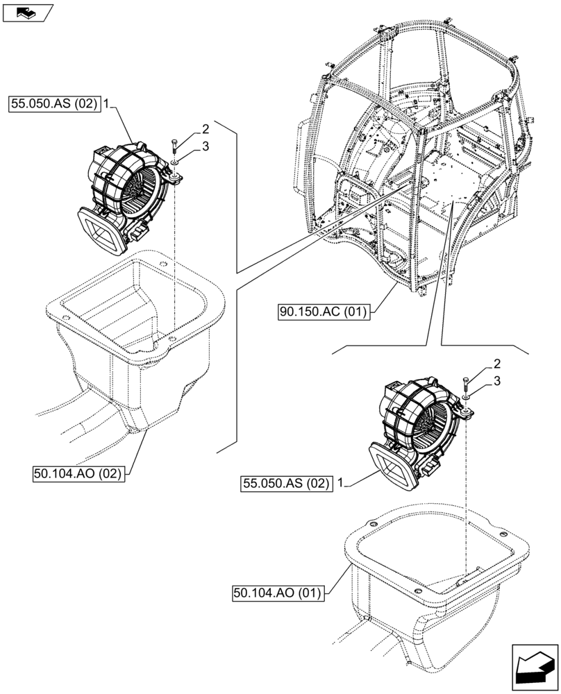 Схема запчастей Case IH FARMALL 115U - (55.050.AS[01]) - VAR - 744716 - HEATER SYSTEM, BLOWER (55) - ELECTRICAL SYSTEMS