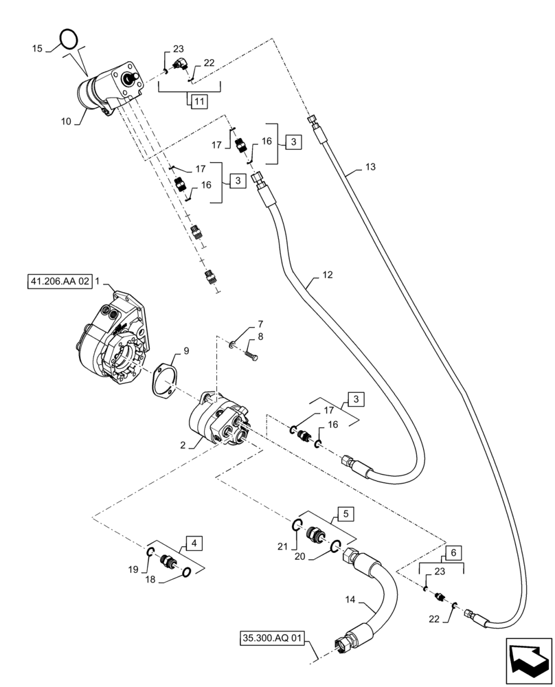 Схема запчастей Case IH TITAN 4040 - (41.206.AA[01]) - TRANSMISSION PUMP, AND STEERING LINES (41) - STEERING