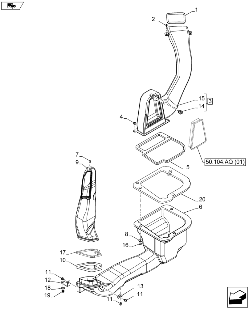 Схема запчастей Case IH FARMALL 115U - (50.104.AO[02]) - VAR - 744716 - HEATER SYSTEM DUCT RH (50) - CAB CLIMATE CONTROL