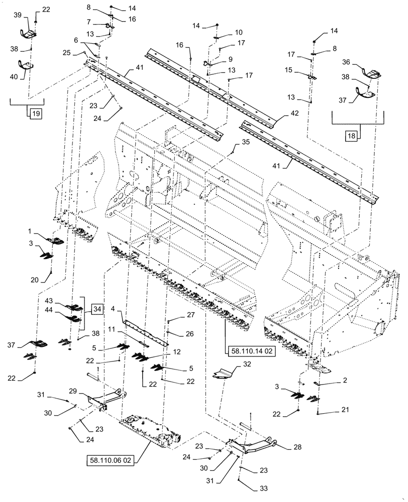 Схема запчастей Case IH 3152 - (58.110.14[01]) - CUTTERBAR, ASSY EU, 3" TRASHBAR GUARD 25FT (58) - ATTACHMENTS/HEADERS