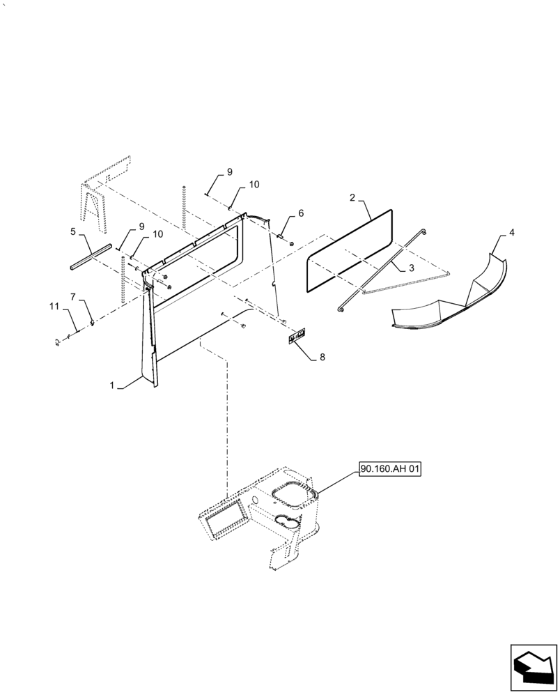 Схема запчастей Case IH AF4088 - (90.160.AH[02]) - CAB INTERIOR TRIM, HEATER ONLY (90) - PLATFORM, CAB, BODYWORK AND DECALS