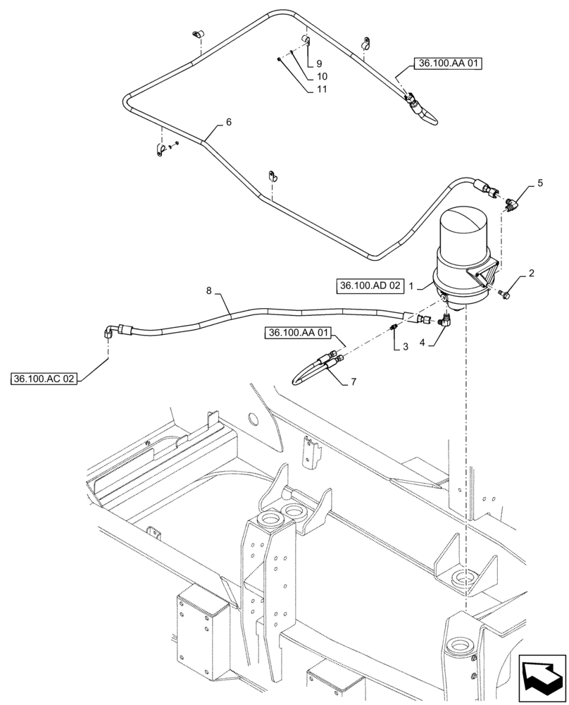 Схема запчастей Case IH TITAN 3040 - (36.100.AD[01]) - AIR DRYER LINES AND MOUNTING, 3 WHL (36) - PNEUMATIC SYSTEM