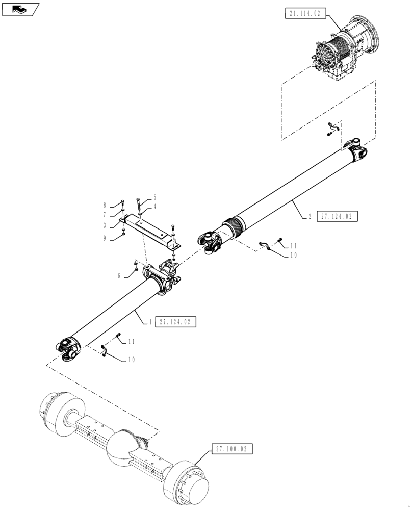 Схема запчастей Case IH TITAN 3040 - (27.126.AA[03]) - DRIVELINE MOUNTING, WITHOUT AUXILIARY TRANSMISSION (27) - REAR AXLE SYSTEM