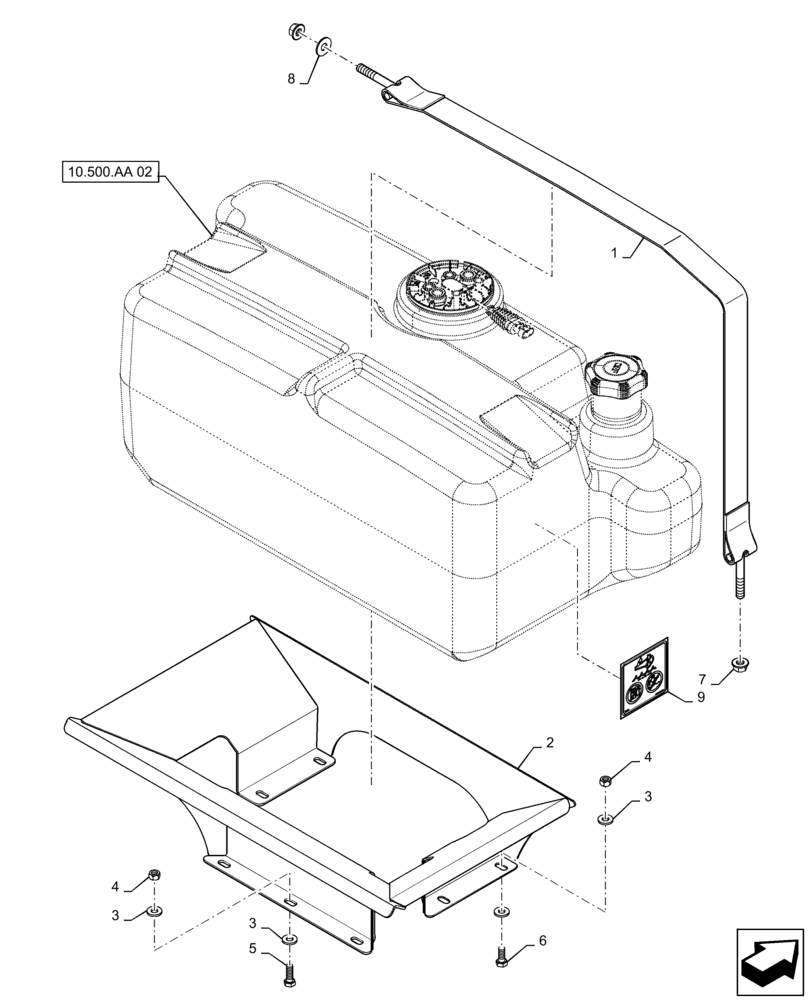 Схема запчастей Case IH TITAN 3040 - (10.500.AA[01]) - DEF/ADBLUE™ TANK, MOUNTING (10) - ENGINE