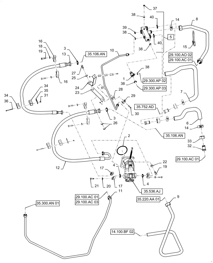 Схема запчастей Case IH 9240 - (35.106.AO [05]) - HYDRAULIC SYSTEM, PTO,1 (35) - HYDRAULIC SYSTEMS