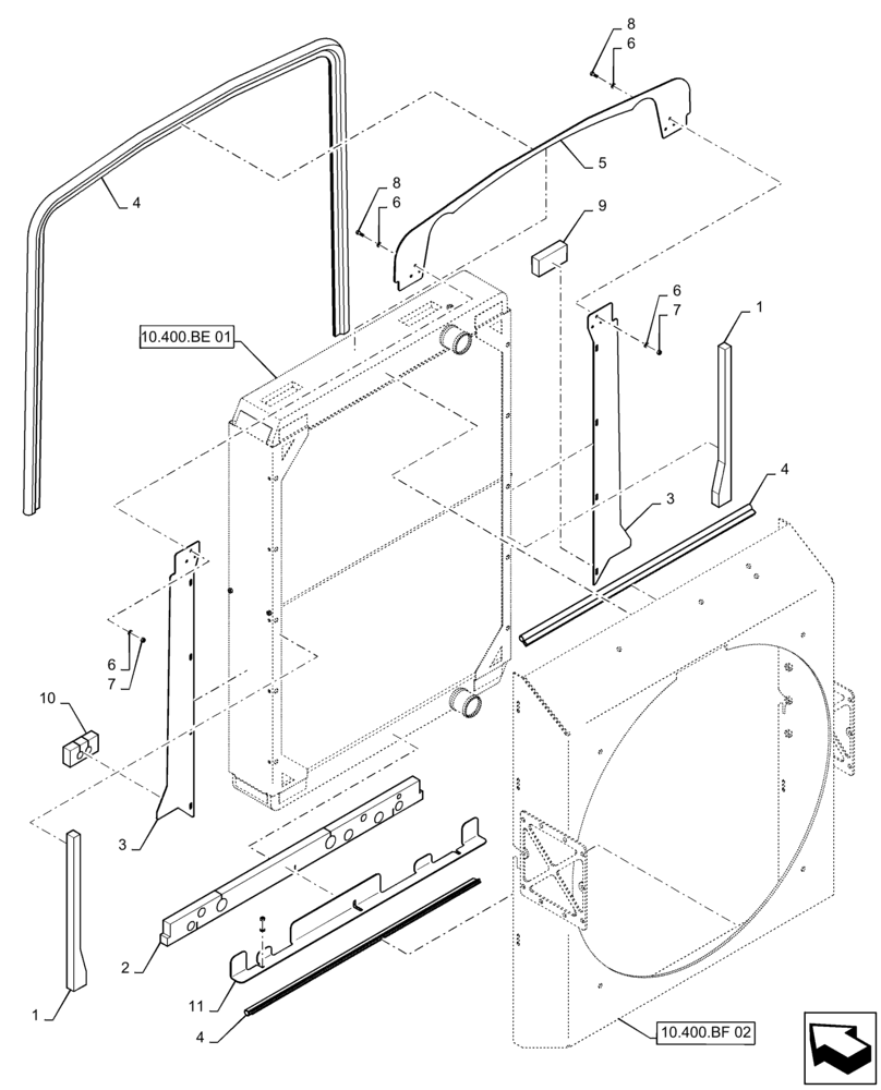Схема запчастей Case IH TITAN 3040 - (10.400.BF[03]) - RADIATOR BAFFLING (10) - ENGINE