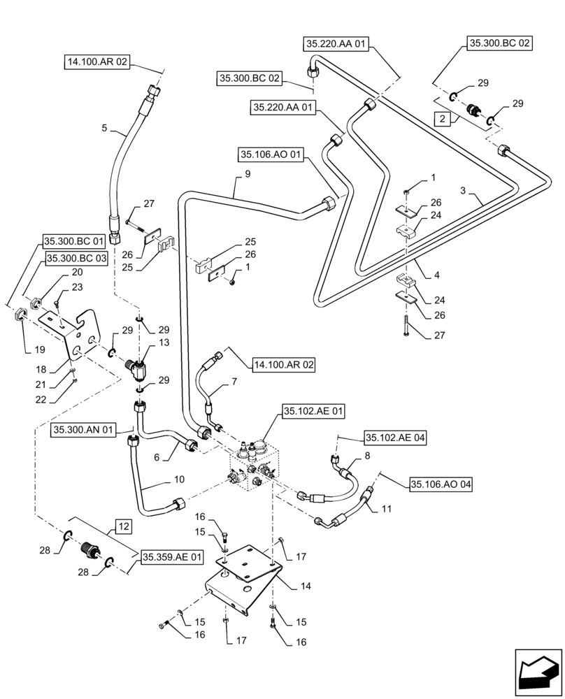Схема запчастей Case IH 9230 - (35.106.AO[03]) - HYDRAULIC SYSTEM, PTO, 3 (35) - HYDRAULIC SYSTEMS