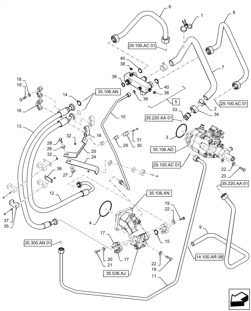 Схема запчастей Case IH 7230 - (35.106.AO[01]) - HYDRAULIC SYSTEM, PTO, 1 (35) - HYDRAULIC SYSTEMS