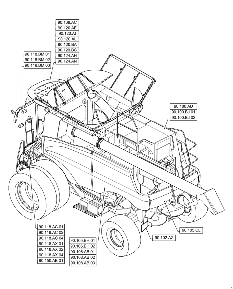 Схема запчастей Case IH 7140 - (90.000.00[01]) - SECTION INDEX - PLATFORM, CAB, BODYWORK & DECALS (90) - PLATFORM, CAB, BODYWORK AND DECALS
