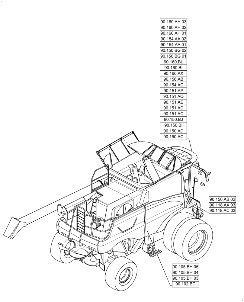 Схема запчастей Case IH 6140 - (90.000.00[02]) - SECTION INDEX - PLATFORM, CAB, BODYWORK & DECALS (90) - PLATFORM, CAB, BODYWORK AND DECALS