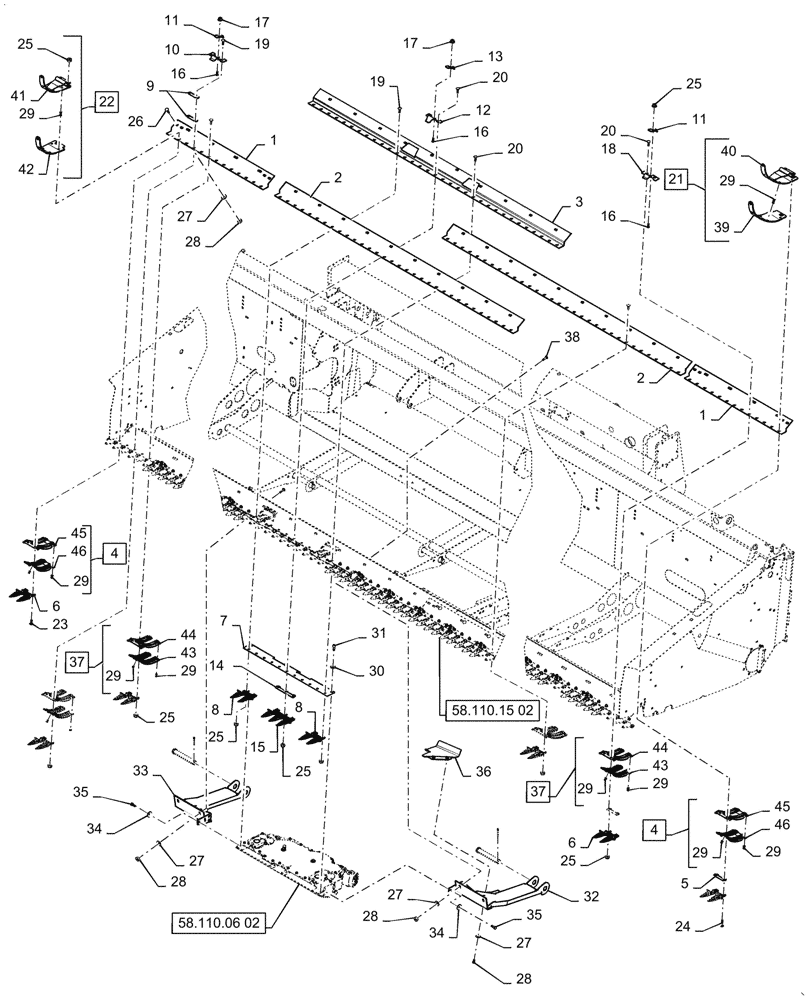 Схема запчастей Case IH 3152 - (58.110.15[01]) - CUTTERBAR, ASSY EU, 3" TRASHBAR GUARD 30FT (58) - ATTACHMENTS/HEADERS