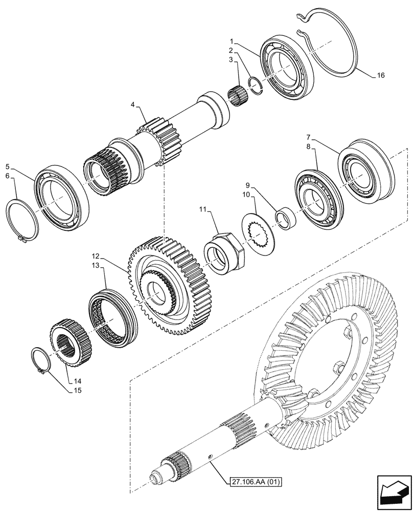 Схема запчастей Case IH FARMALL 110C - (21.148.AQ[02]) - TRANSMISSION, REAR, DRIVE SHAFT, GEAR, SHUTTLE, 2WD (21) - TRANSMISSION