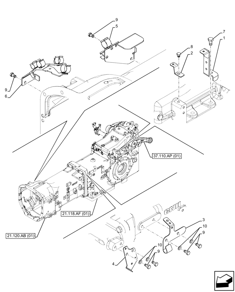 Схема запчастей Case IH FARMALL 90C - (21.120.AB[03]) - GEARBOX, HOUSING, BRACKET (21) - TRANSMISSION