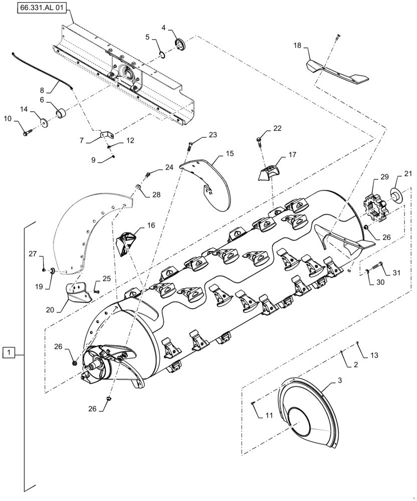 Схема запчастей Case IH 8240 - (66.331.AK[07]) - VAR - 425101 - THRESHING CYLINDER, ROTOR (66) - THRESHING
