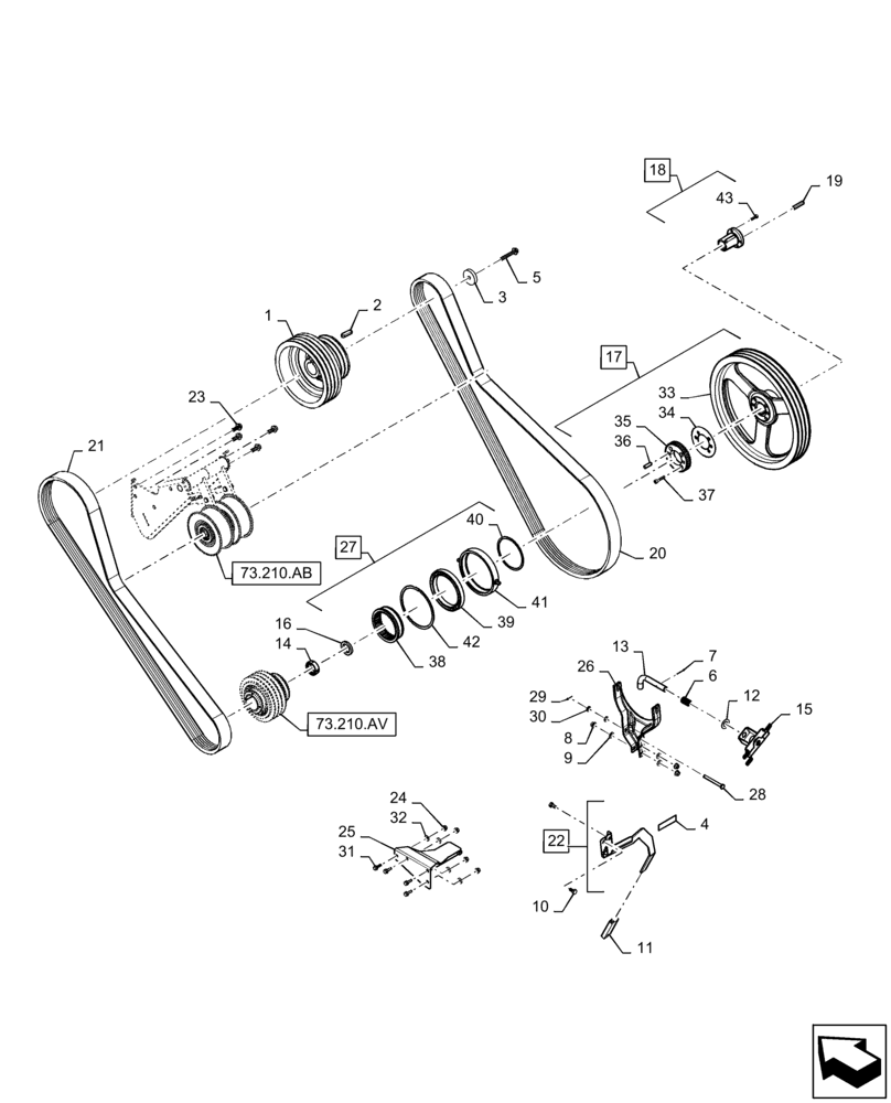 Схема запчастей Case IH 9230 - (73.210.AD[02]) - VAR - 425359, 425427 - BELT, DRIVE, STRAW CHOPPER (73) - RESIDUE HANDLING